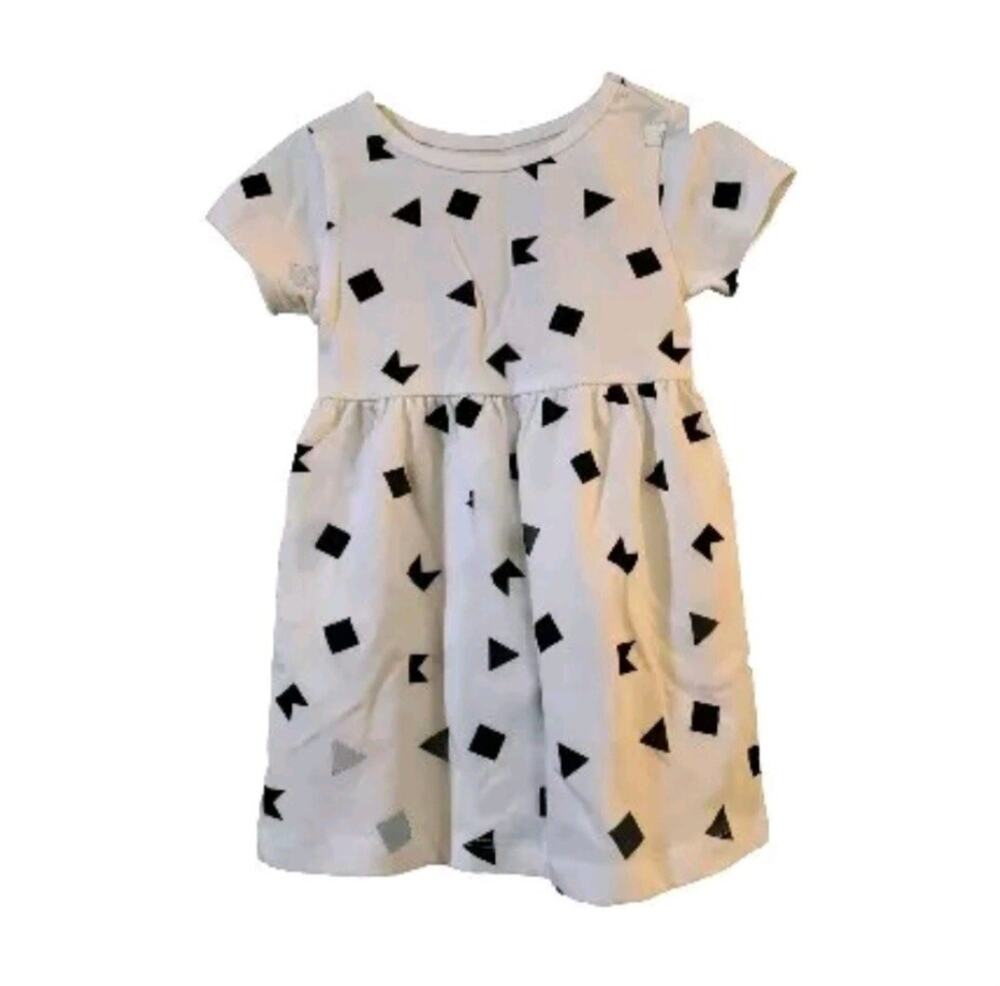 Wonder Nation Girls T-Shirt Dress Size 18 Months Ivory Black Short Sleeve Pocket